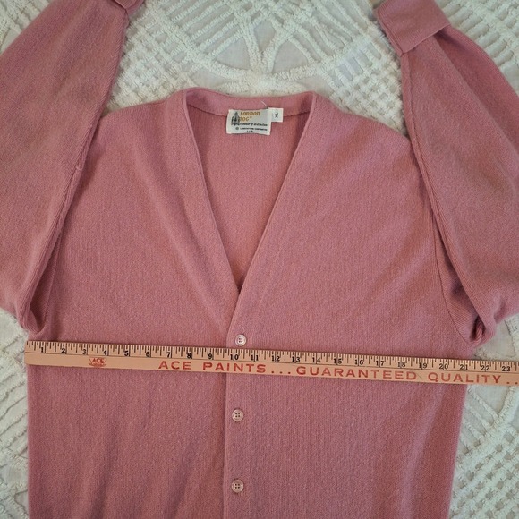 Vintage London Fog Pink Cardigan Sweater XL Orlon Acrylic V-Neck Made in USA - Picture 3 of 6